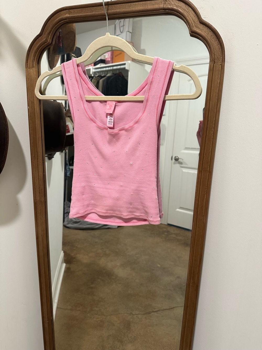 Skims rhinestone Pink Women's Ribbed Tank Top with Embellished Detail small